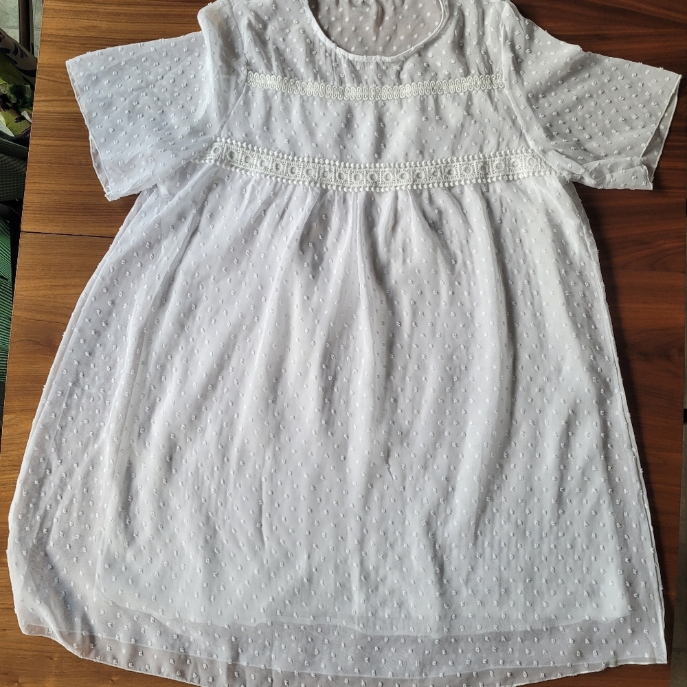 White Textured Short Sleeve Dress